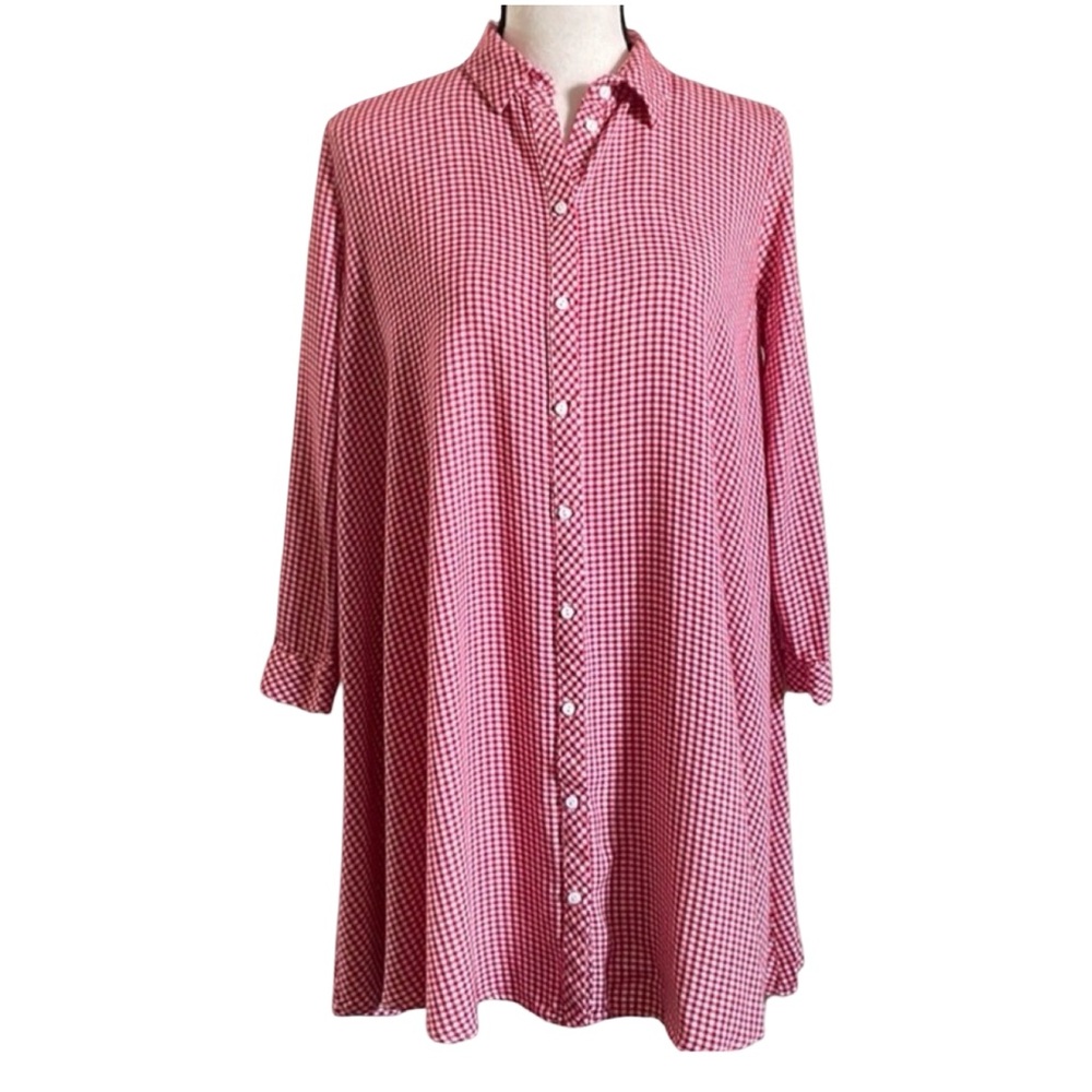 Zara Woman Red & White Check Long Shirt / Mini Dress Size XS